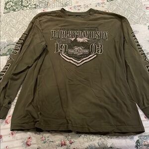 Harley-Davidson Green Long Sleeve Tee with Shield Design